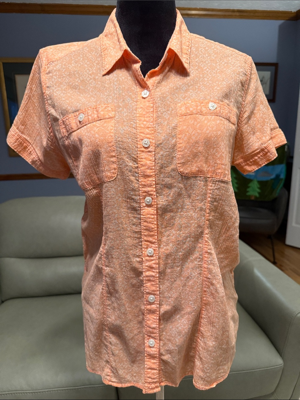 Eddie Bauer Peach Short-Sleeve Button-Down Shirt